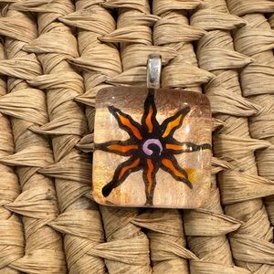 Sterling silver Vintage Sunburst Glass Pendant